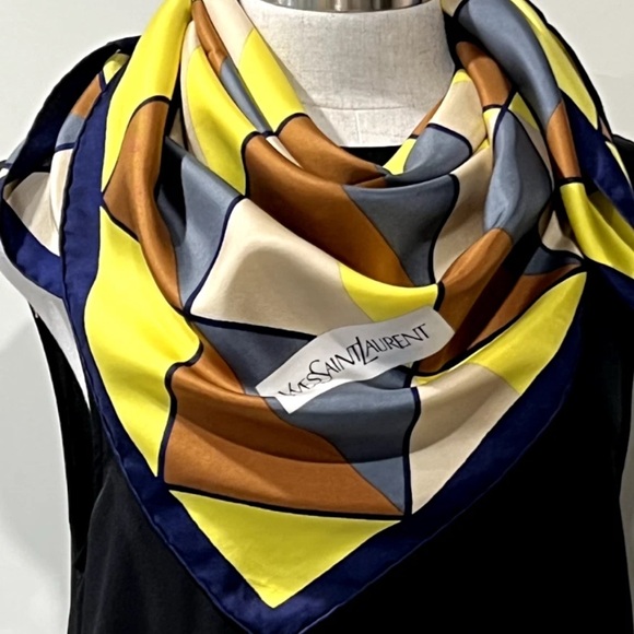 Yves Saint Laurent Geometric Yellow and Orange Scarf - Picture 2 of 10